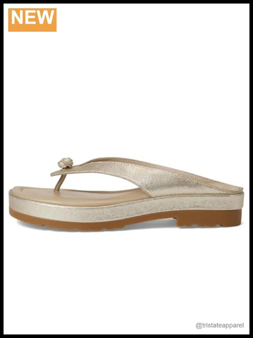 Metallic Leather Toe Post Platform Wedge Sandals Knot Detail Padded Footbed